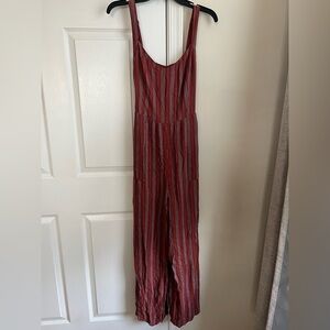 American Eagle Rust Red Striped Sleeveless Tie Back Pockets Jumpsuit Large